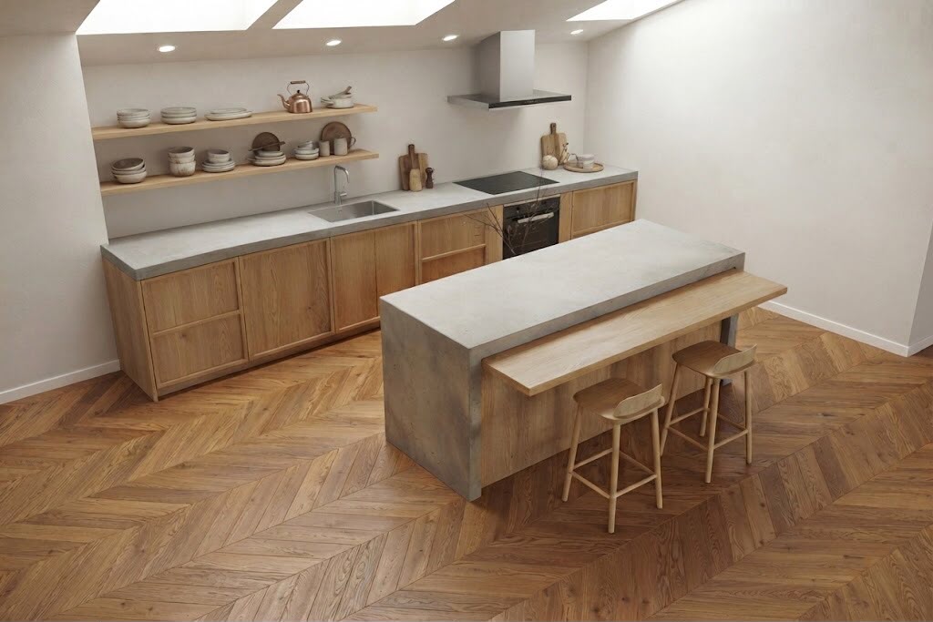 Engineered Chevron Brushed Gunstock Lacquered Wood Flooring 18mm X 90mm