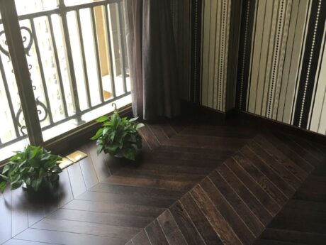 Engineered Chevron Coffee Stained & Lacquered Wood Flooring 18mm X 90mm