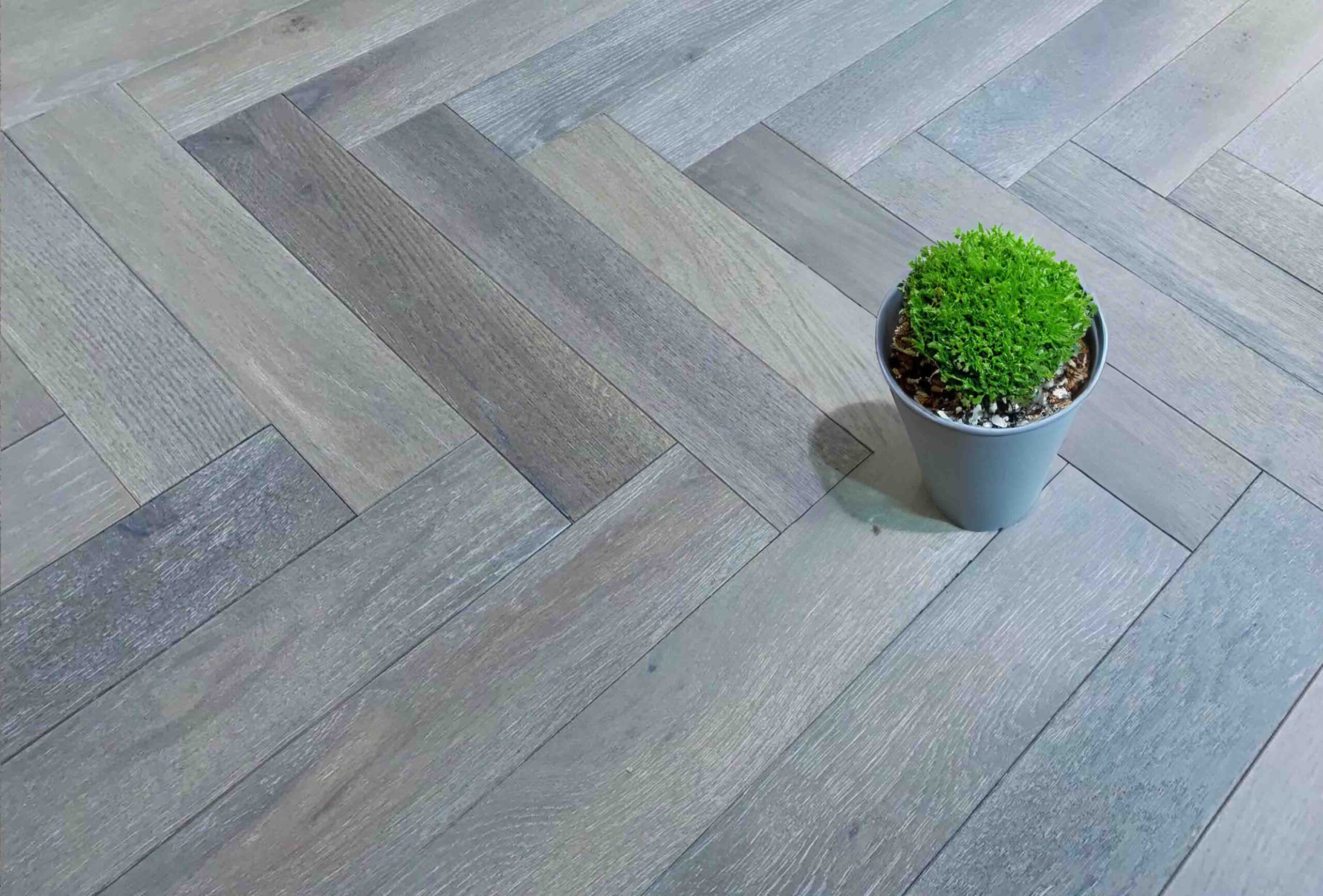 Herringbone Engineered Dark Grey Brushed UV Oiled Oak Wood Flooring 15mm X 90mm