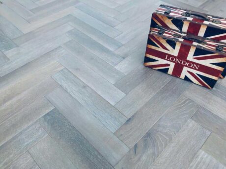 Herringbone Engineered Dark Grey Brushed UV Oiled Oak Wood Flooring 15mm X 90mm