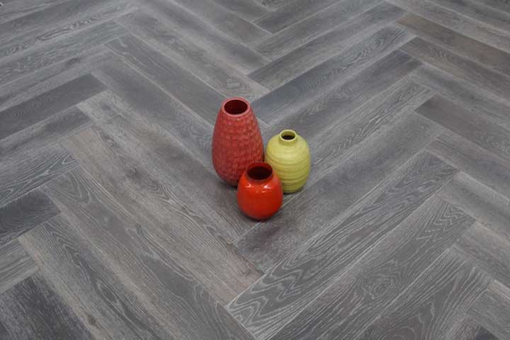 Herringbone Engineered Grey Smoked Brushed & Oiled Oak Wood Flooring 14mm X 150mm