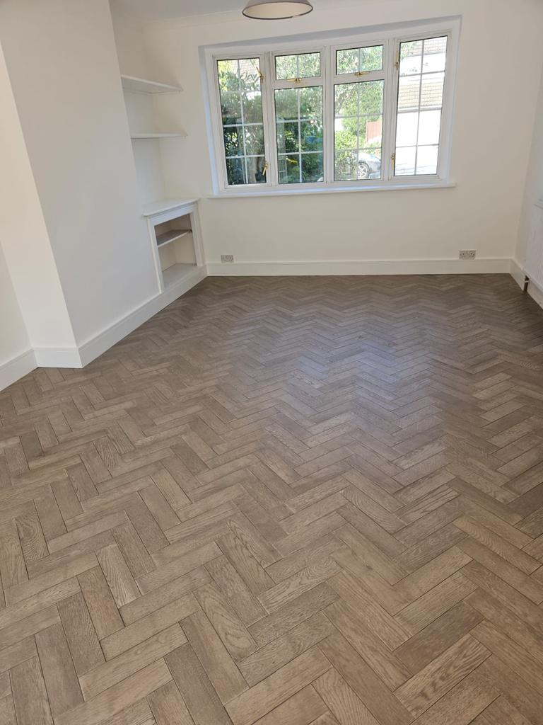 Herringbone Engineered Grey Brushed Matt Lacquered Oak Wood Flooring 18mm X 80mm