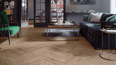 Engineered Herringbone Smoked Brushed Matt Lacquered French Chateau Click Oak Wood Flooring 14mm X 110mm