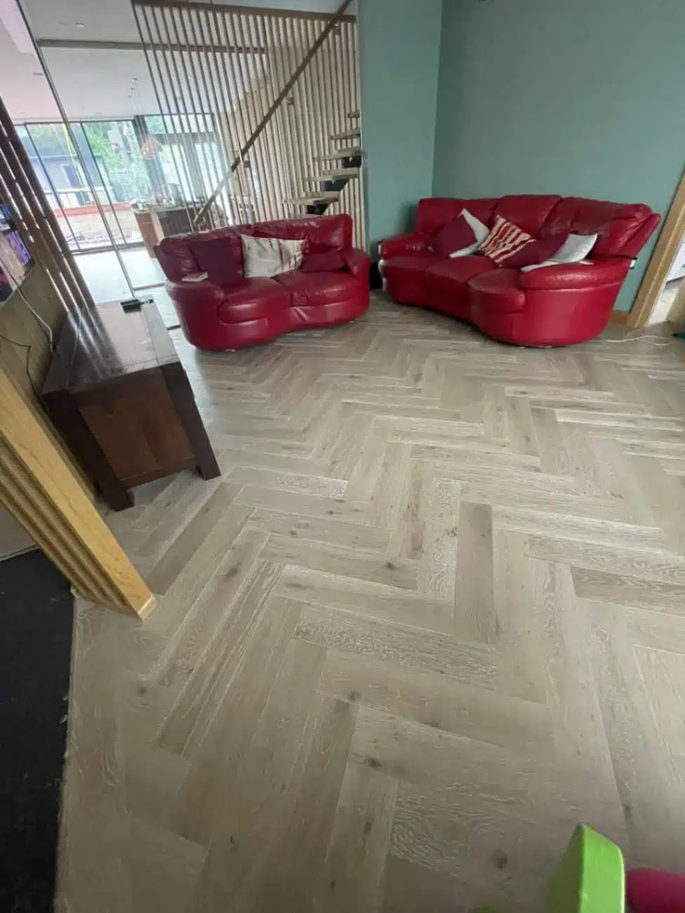 Herringbone Engineered Smoked Brushed White UV Oiled Oak Wood Flooring 14mm X 125mm