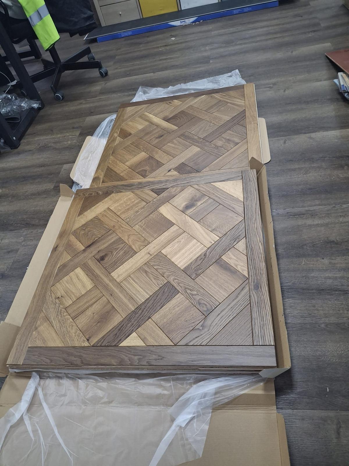 Engineered Natural Smoked Brushed Lacquered Parquet Versailles Panel 20mm x 800mm