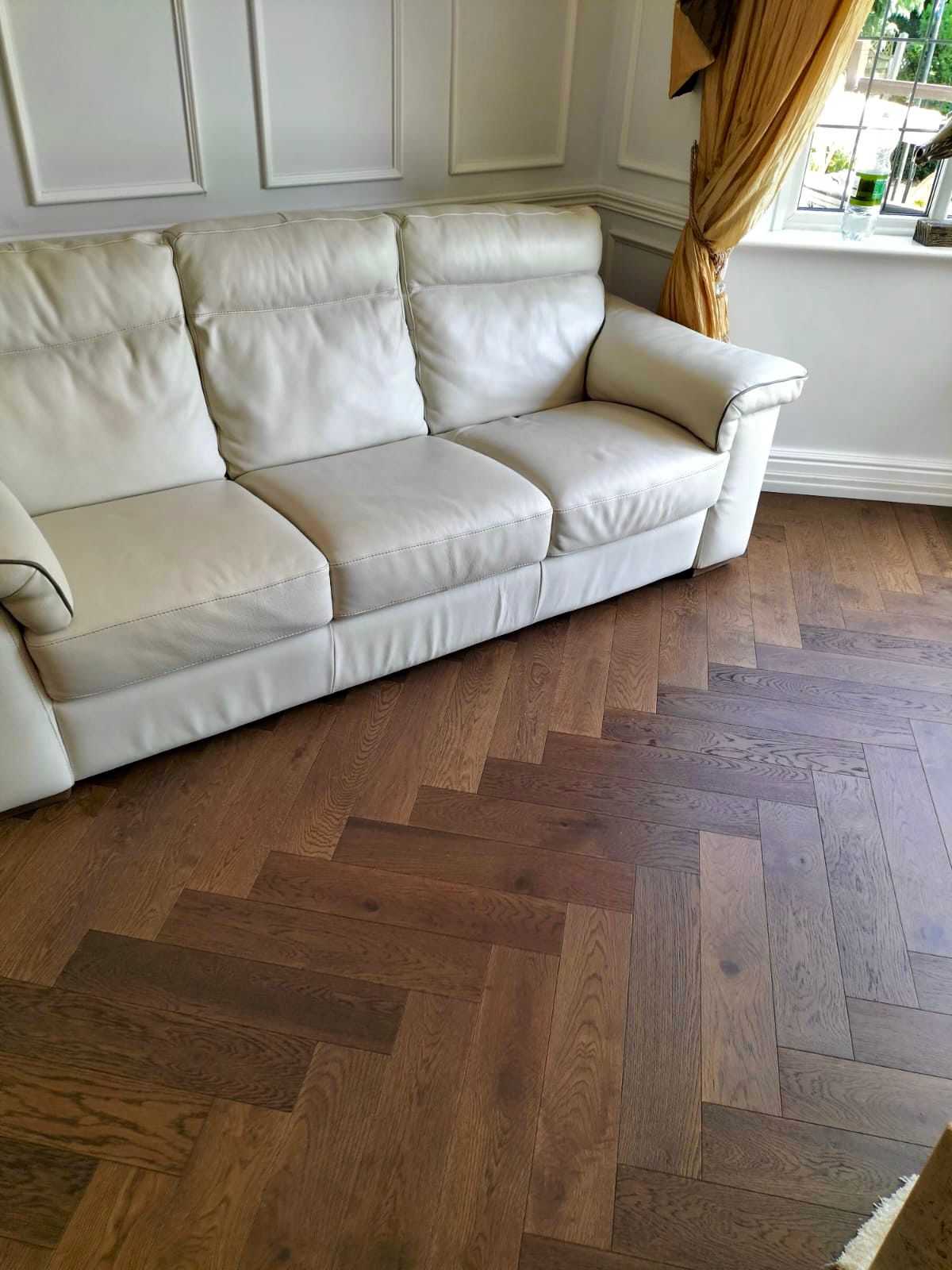 Herringbone Engineered Brushed Coffee Stained UV Oiled Oak Wood Flooring 14mm X 125mm