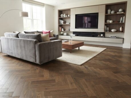 Herringbone Engineered Brushed Coffee Stained UV Oiled Oak Wood Flooring 14mm X 125mm