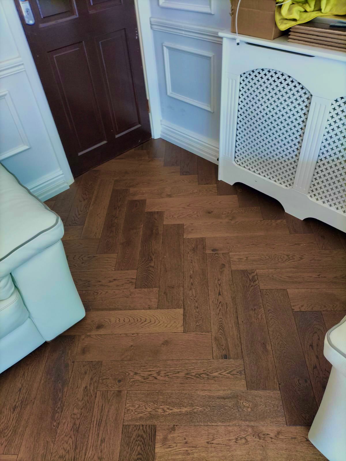 Herringbone Engineered Brushed Coffee Stained UV Oiled Oak Wood Flooring 14mm X 125mm