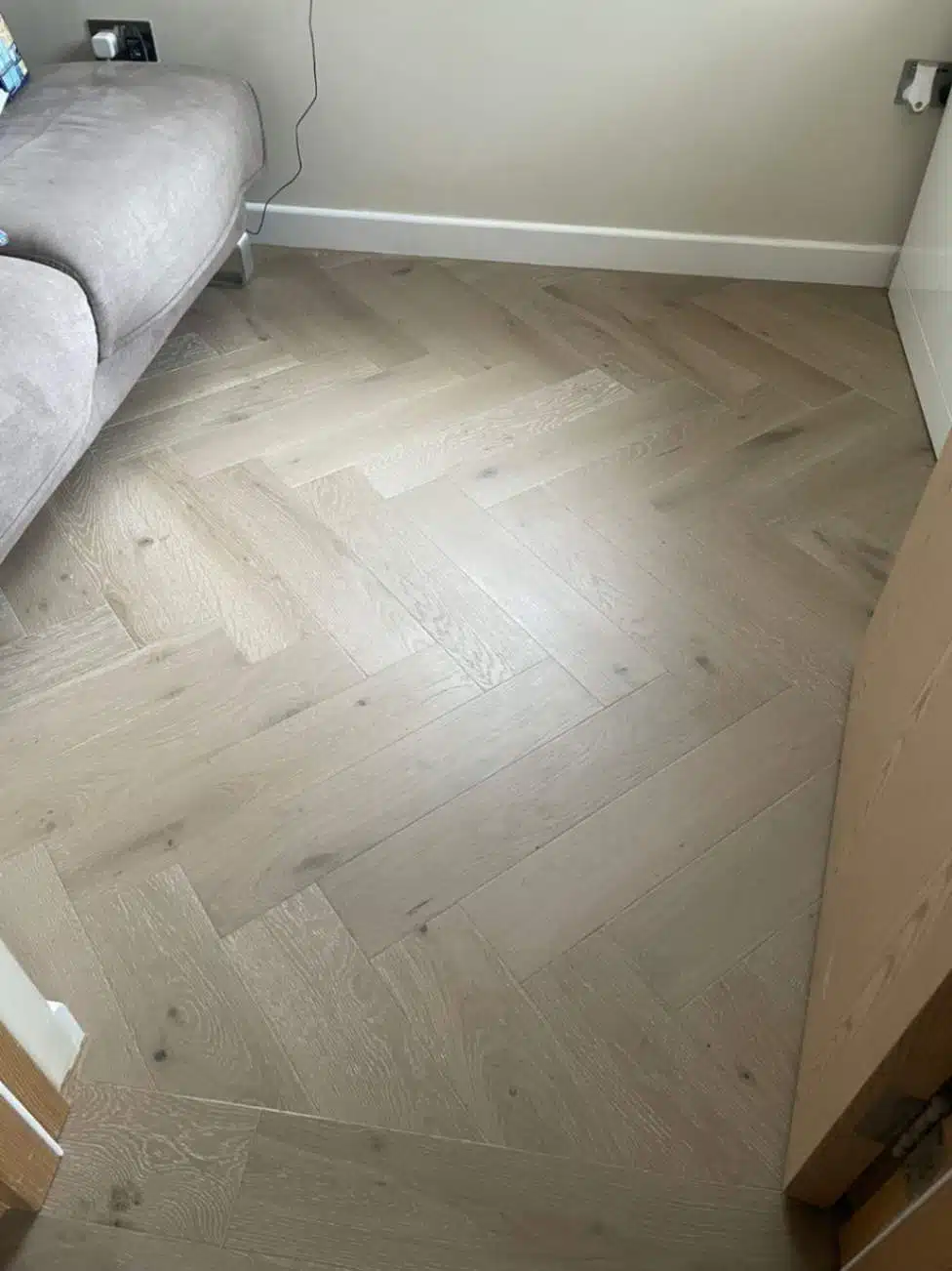 Herringbone Engineered Smoked Brushed White UV Oiled Oak Wood Flooring 14mm X 125mm