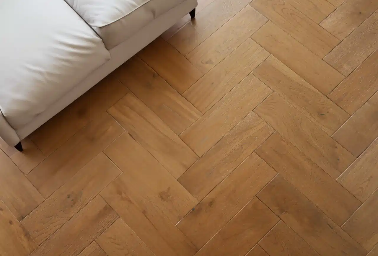 Solid Oak Herringbone Sunlit Honey Smoked Brushed Uv Oiled Wood Flooring 18mm X 90mm