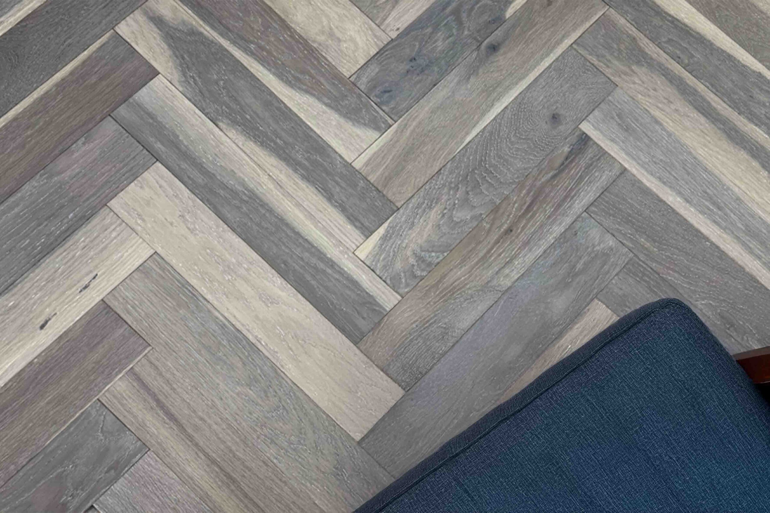 Herringbone Engineered Twilight Smoked Oak Brushed Matt Lacquered Wood Flooring 10mm X 90mm