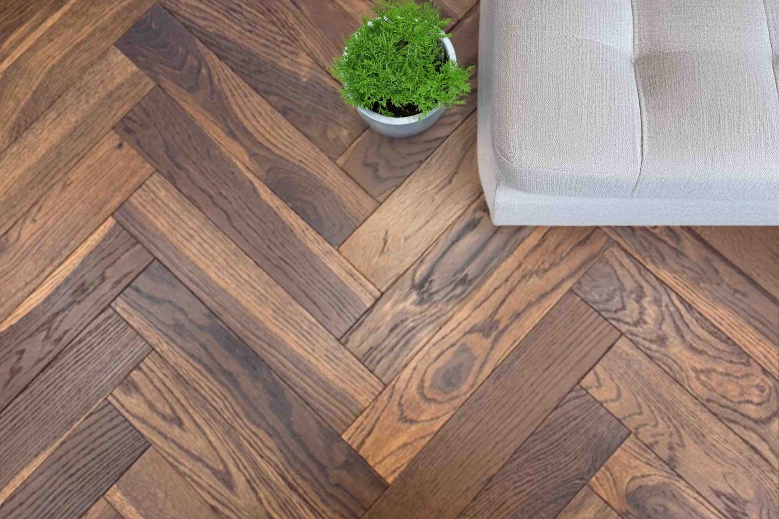 Herringbone Engineered Smoked Brushed Matt Lacquered Oak Wood Flooring 10mm X 90mm