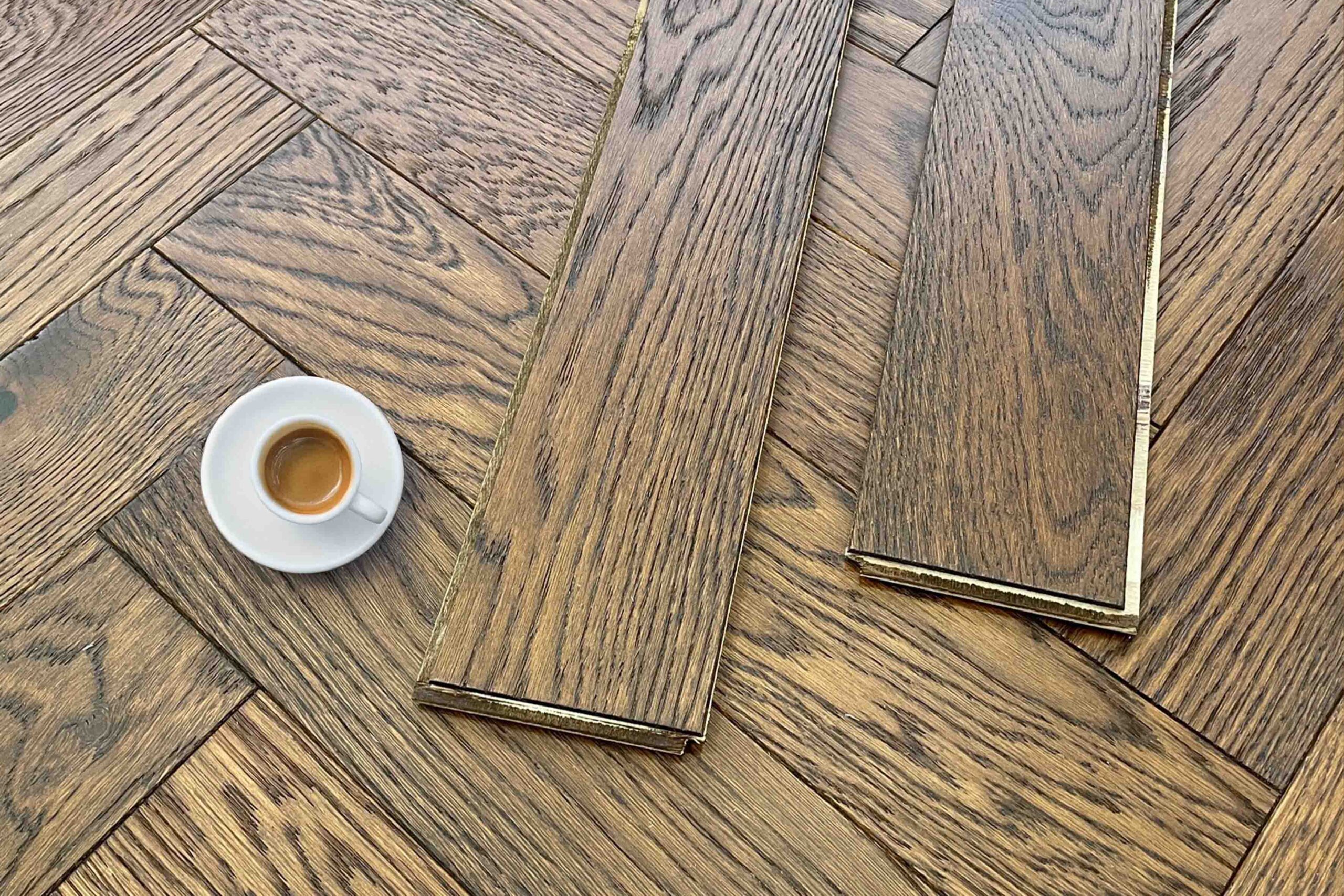 Herringbone Engineered Amber Meadow Brushed Matt Lacquered Oak Wood Flooring 10mm X 90mm