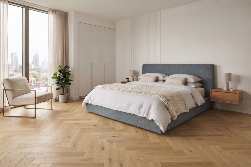 Herringbone Engineered Brushed Matt Lacquered Oak Wood Flooring 14mm X 125mm X 600mm
