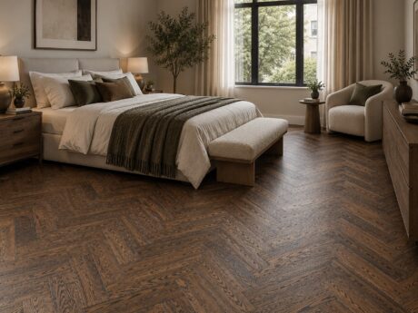 Herringbone Engineered Umber Dark Brushed & Oiled Oak Wood Flooring 14mm X 90mm